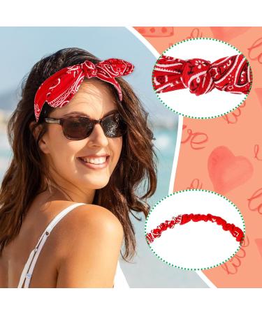 Prasacco 2 Pieces Bandana Headband for Women and Girls Knot Retro Print Headbands Elastic Headband Adjustable Headwrap Rabbit Ear Hairband Hair Accessories for Girls and Women (Red White) White/Red - Buy Online on GoSupps.com