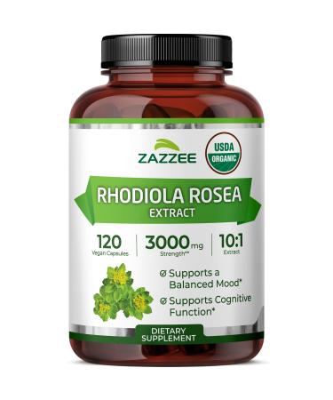 Zazzee USDA Organic Rhodiola 10:1 Exract 3000 mg Strength 120 Capsules 4 Month Supply Standardized and Concentrated 10X Extract 100% Vegetarian Extra Strength All-Natural and Non-GMO