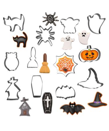 Jsdoin 12 Pieces Halloween Cookie Cutters Stainless Steel Biscuit Cutter Set with Pumpkin Witch Hat Bat Ghost Skull Shaped Mould for Pastry Baking Fondant Kids Clay Halloween Decoration