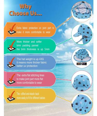 weVSwe Baby Toddler Sun Hat UPF 50+ Swim Cap Flap Neck Protection Adjustable Chin Straps Blue Crab 12-24 Months - Buy Online on GoSupps.com