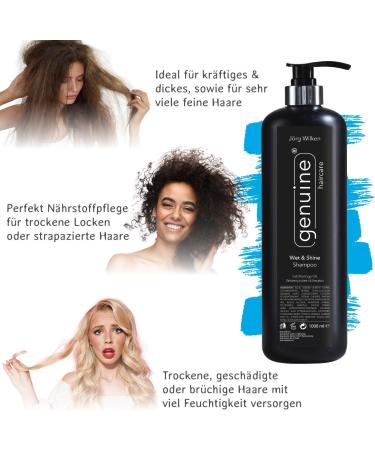 genuine haircare Intensive moisture shampoo with moringa oil wet & shine caring shampoo for dry damaged brittle hair real hair care 1000 ml 1 l 1er Pack - Buy Online on GoSupps.com