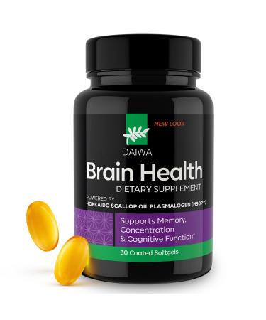 Daiwa Brain Health Plasmalogen Memory Supplement for Better Focus and Cognitive Function - Nootropic Brain Supplement with 50mg of Hokkaido Scallop Oil Plasmalogens (HSOP)