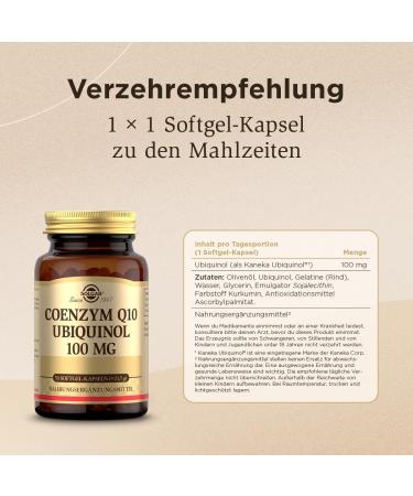 Buy Solgar Coenzyme Q10 Ubiquinol 100 mg - 50 Softgel Capsules | High Bioavailability & Natural Olive Oil | Enhance Energy & Heart Health - Buy Online on GoSupps.com