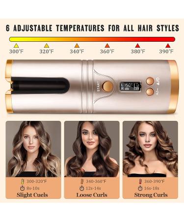 Cordless Automatic Hair Curler - Rechargeable Silky Curls with Timer & 6 Heat Settings - Gold - Buy Online on GoSupps.com