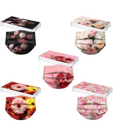 50Pcs Disposable Floral Face_Masks with Designs 3-Ply Breathable Flower Face_Mask with Nose Wire Facemasks for Women (Floral-J) - Buy Online on GoSupps.com