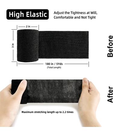 Self Adhesive Bandage Wrap 3 Inch x 5 Yards - 12 Pack, Black - Breathable Cohesive Tape for Sprains & Swelling - Buy Online on GoSupps.com