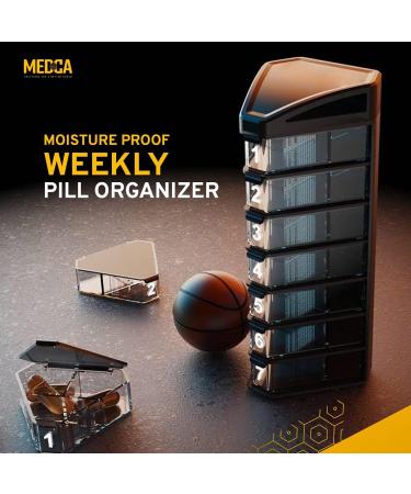 MEDCA Moisture Proof Weekly Pill Organizer - BPA Free Stackable Box for Pills & Vitamins - 3 Daily Compartments - Black - Buy Online on GoSupps.com