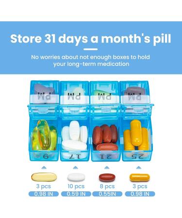 Monthly Pill Organizer 2x a Day | 30 Day AM PM Pill Box with Small Compartments | Travel Medicine Organizer (Blue) - Buy Online on GoSupps.com