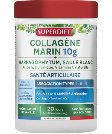 SUPERDIET - COLLAG NE MARIN - ARTICULATIONS & SYST ME LOCOMOTEUR - ASSOCIATION TYPE I II III - Titr en Glucosamine et Chondro tine - Fabrication fran aise - 220g