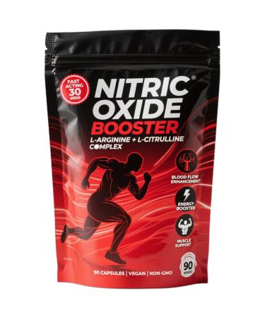 Nitric Oxide Booster Supplement Fast-Acting Formula with L-Arginine L-Citrulline Energy Heart Health Muscle Growth & Circulation Support Gluten Free Vegan Capsules - 90 Capsules