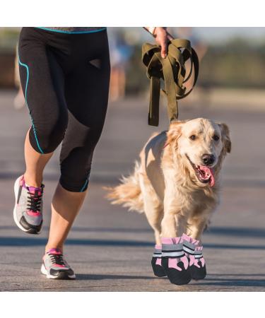 Reestboo Dog Shoes - 4 Set Anti-Slip Boots for Medium & Large Dogs | Reflective Strap Velcro Fastener Paw Protection Pink - Buy Online on GoSupps.com