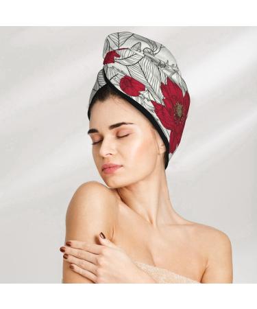 Soft Red & Grey Anemone Microfiber Hair Towel - Super Absorbent Quick Dry Wrap for Long Curly & Thick Hair - Buy Online on GoSupps.com