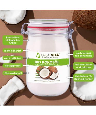 GreatVita Organic Virgin Coconut Oil - Pack of 3 (3 x 1000 ml) in Swing Top Jars - Premium Quality & International Shipping - Buy Online on GoSupps.com
