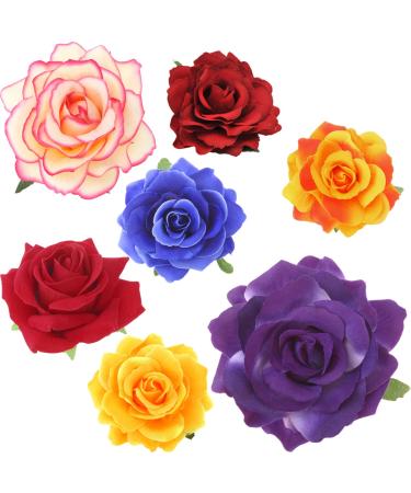 VALICLUD 2 1 rose hair clips for women multicolor rose hair clip Floral Brooch Pin flower hair accessories rose flower hair gold brooch Large metal rose party supplies bridegroom Red