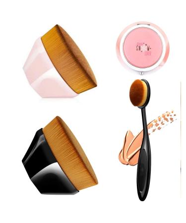 Petal Shaped Foundation Brush & Blending Brush with Compact Mirror Set 4 Pcs Kabuki Face Foundation Applicator Brush for Blending Liquid Cream or Flawless Powder