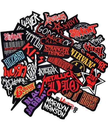 Momoso_Store 32 Sets Assorted Styles Skull Rock Band Patches for Backpacks Clothing Horror Outdoor Camping Embroidered Badges Punk DIY Applique Adventure Stickers 25PCS-3
