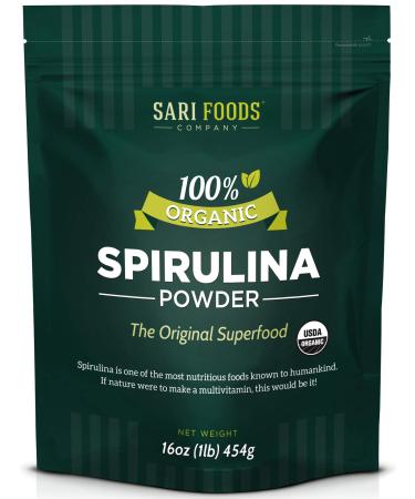 Organic Spirulina Powder (16 Ounce): Naturally Vegan, Supplies Folate, Vitamin B12, Iron, Omega Fatty Acids, GLA, Beta Carotene, Chlorophyll, Amino Acids 1 Pound (Pack of 1)