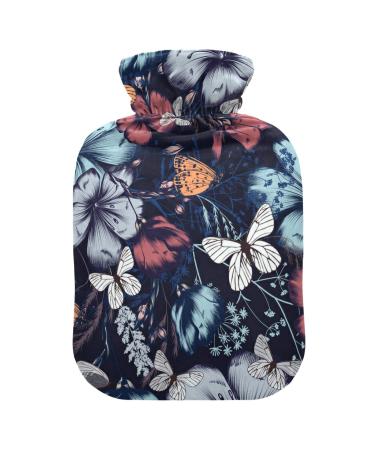 Hot Water Bottles with Cover Flowers Butterflies Vintage Hot Water Bag for Pain Relief Women Girls Children Heating Bottles 2 Liter