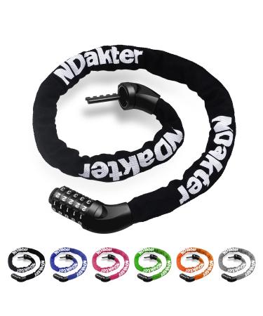 NDakter Bike Chain Lock, 5-Digit Combination Anti-Theft Bicycle Lock, 3.2 feet Long Security Resettable Bike Locks Heavy Duty for Bike, Bicycle, Scooter, Motorcycle, Door, Gate, Fence Black