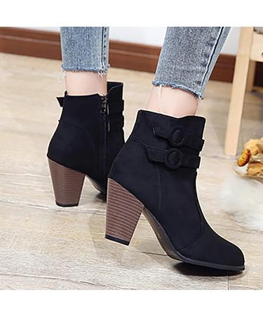 EKOUSN Women's Belt Buckle High Heel Winter Boots - Black, Size 6.5 - Buy Online on GoSupps.com