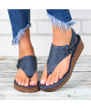 Buy Women s Summer Wedge Sandals - Comfortable Orthopedic T-Strap Open Toe Leather for Outdoor Sports & Beach Trips - Available in Blue & White (EU Sizes 39-41) - Buy Online on GoSupps.com