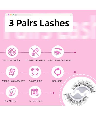 3 Pairs Self-Adhesive Eyelashes No Glue Needed False Eyelashes 3D Natural Wispy Lashes 16mm Faux Mink Lashes with Tweezers - Buy Online on GoSupps.com