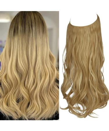Hair Extensions Halo Wavy Curly Long Synthetic Hairpiece 18Inch 4.3 Oz Dirty Blonde Hidden Wire for Women Heat Resistant Fiber No Clip OMGREAT 18Inch&Curly Dirty Blonde