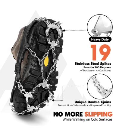 Hikenture X-Large Black Ice Cleats Crampons for Hiking Boots - 19 Spikes Anti-Slip Traction Cleats for Ice and Snow, Stainless Steel for Fishing, Walking, Mountaineering - Buy Online on GoSupps.com