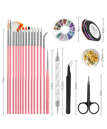 Canvalite Nail Art Brush Set - 5 Pc Gel Nail Decoration Tools Dotted Pen Rhinestones & Gold Leaf for Salon & Home Use - Buy Online on GoSupps.com