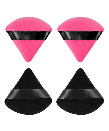4 Pieces Triangle Powder Puffs Face Cosmetic Powder Puff Soft Velour Makeup Sponge for Loose Powder Mineral Powder Body Powder Washable Reusable Cosmetic Foundation Sponge Tools (Black and Rose Red)