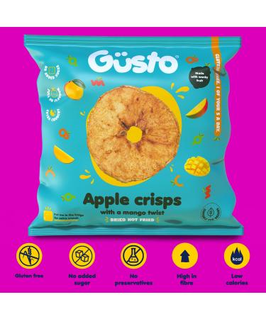Gusto Snack's Crispy Apple Chips with Mango Juice - Healthy Vegan Gluten-Free Snack Box | 20g (12 Bags) Low-Fat Dried Fruit Chips Rich in Fiber - Buy Online on GoSupps.com