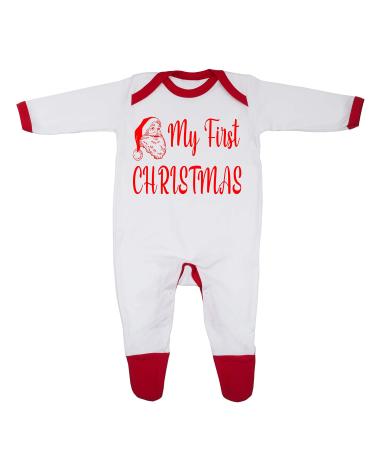 'My First Christmas' Baby Boy Girl Unisex Sleepsuit 100% Combed Cotton 0-3 Months White/Red Trim