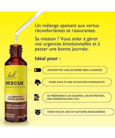 RESCUE - Compte-Gouttes Chocolat Menthe - Sans Alcool - M lange de 5 Fleurs de Bach Original - Id al pour les stress du quotidien : voyages examens r unions journ es charg es - Buy Online on GoSupps.com