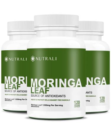 ORGANIC MORINGA LEAF Capsules 1200mg High Potency (2 x 600mg) for Liver Detox Cleanse Gut Health Gluten Free Non-GMO Vegan-Friendly Antioxidant Supplement -360 Capsules (3 pack) 360 count (Pack of 1)