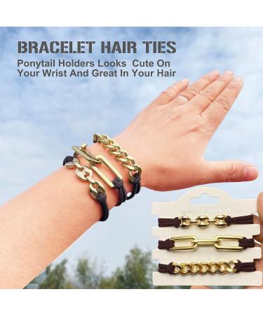Gold Metal Jewelry Hair Ties for Women - Dark Brown Elastic Scrunchies Ponytail Holders - Trendy Hair Accessories & Gifts - Buy Online on GoSupps.com