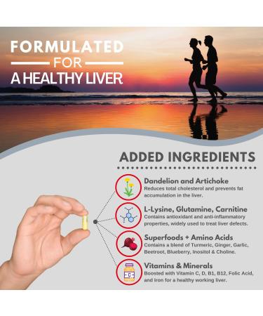 Liver Detox & Repair Complex - 1400mg | 20 Powerful Ingredients with Dandelion, Turmeric, Amino Acids & Vitamins | 120 Capsules - 60 Day Supply - Buy Online on GoSupps.com
