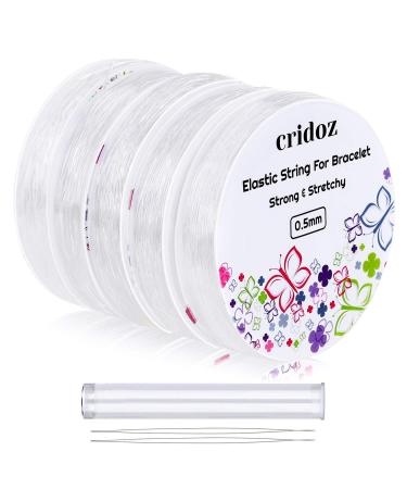 Stretchy String for Bracelets, Cridoz 5 Rolls Clear Elastic String Stretch Cord Jewelry Bead Bracelet String with 2 Pcs Beading Needles for Seed Beads, Pony Beads, Bracelets and Jewelry Making (Assort