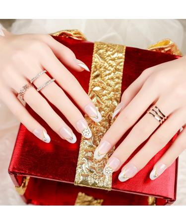 Justotry 3D Flower Oval Short False Nails - White French Press On Nails for Wedding - Nail Glue Included - Almond Medium Stick On Nails - Women's Nail Art - Buy Online on GoSupps.com