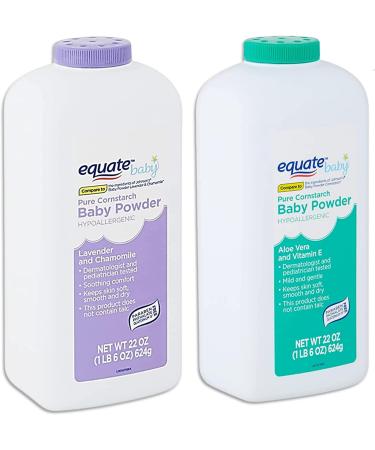 Pure Cornstarch Baby Powder Bundle: Lavender/Chamomile & Aloe Vera/Vitamin E (44oz total) with Compressed Facial Sponge - Buy Online on GoSupps.com