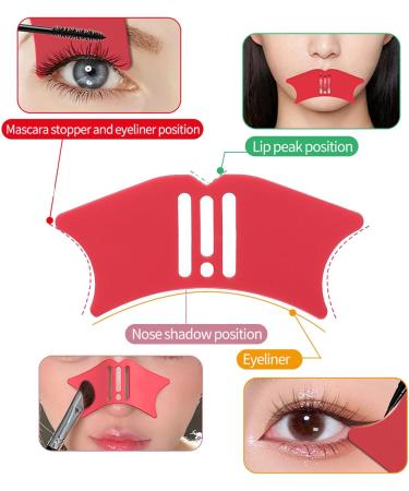 Silicone Stencils 4 in 1 Multifunctional Eye Makeup Aids Tool with Makeup Brush for Nose Shadow Highlighter Winged Lip Line Eyelash Eyeshadow Aid Tool - Buy Online on GoSupps.com