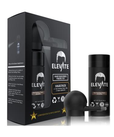 ELEVATE Hair Perfecting 2-in-1 Kit (DARK BROWN) Set Includes Natural Hair Thickening Fibers & Spray Applicator Pump Nozzle | Instantly Conceal & Thicken Thinning or Balding Hair Areas for Men & Women