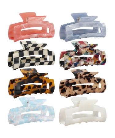 8 Pack Hair Claw Clips, Medium Size Acrylic Hair Banana Barrettes, Non-slip Strong Hold French Butterfly Jaw Clips,Tortoise Shell Grip Pin Teeth Clamp -Leopard print Stylish Hair Accessories for Women Girls.