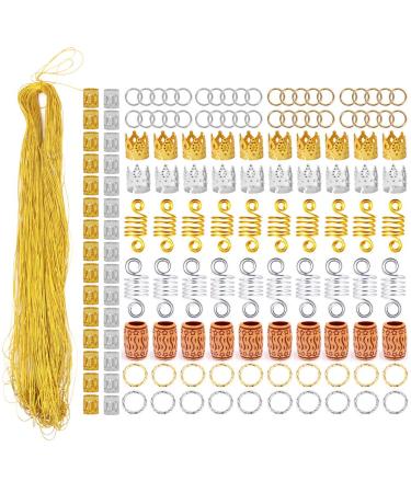 140 Pieces Hair Jewelry Rings Aluminum Hair Accessories with 100m Metallic Cord Hair Coil Dreadlocks Hair Braid Rings Cuffs Hair Braiding Beads Hair Braids Accessories