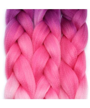 Tess Braids Extensions Ombre 60 cm - 3 Pack Jumbo Kanecalon Hair for Box Braids - 100g Pink Ombre Hair Extensions - Buy Online on GoSupps.com