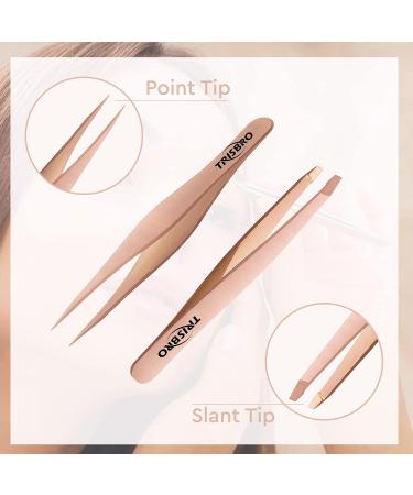 Professional Tweezers Set of 2 - Stainless Steel Professional Tweezers Kit Slant Tip and Pointed Tweezers - Tweezers for Eyebrows - Tweezers for Ingrown Facial Hair Splinter Blackhead Removal (Rose Gold) - Buy Online on GoSupps.com