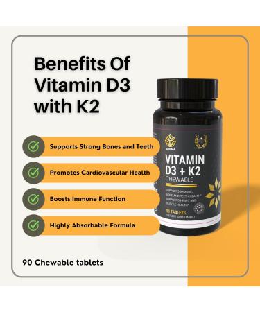 ALNIMA Halal Vitamin D3 + K2 Chewable Bone & Immune Health Support with MK-7 for Heart & Muscle Wellness | 90 Tablets Halal Certified Made in USA - Buy Online on GoSupps.com