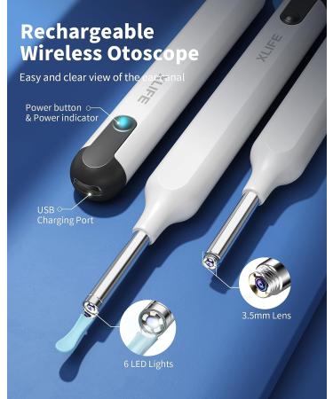 1080P HD Camera Ear Wax Removal Tool Kit - Wireless Otoscope for iPhone, iPad, Android - 7 PCS Ear Set - 6 Lights - Ear Cleaner for Smartphones (White) - Buy Online on GoSupps.com