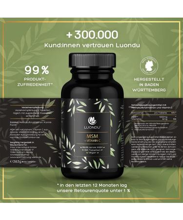 Buy Luondu MSM 2000mg with Vitamin C - 365 Vegan Tablets High Dose Sulfur No Additives - Boost Wellness Internationally - Buy Online on GoSupps.com