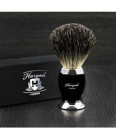 Shaving brush for men with pure badger hair black and metal