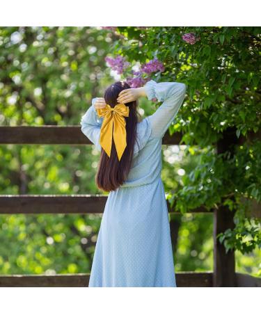 Yellow Big Hair Bow with French Barrette Clip - Satin Silky Hair Accessory for Women and Girls - Buy Online on GoSupps.com